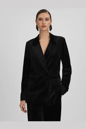 GOOD AMERICAN Velvet Double Breasted Suit Blazer, 6