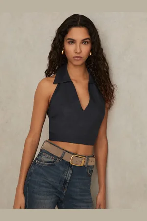 Reiss Linen Halterneck Top, 10