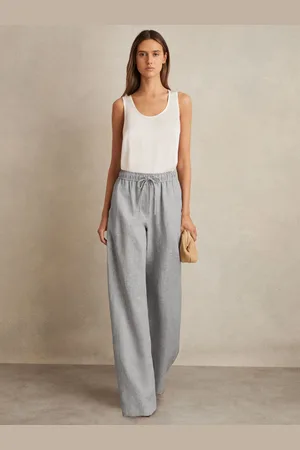 Reiss Petite Linen-blend Wide-leg Trousers, 4