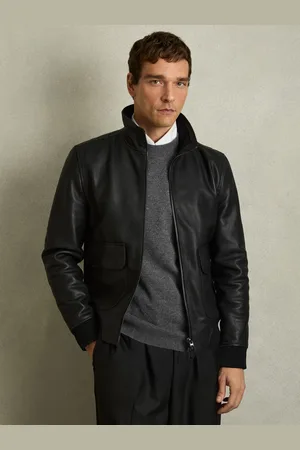 Reiss Pebbled-leather Funnel-neck Jacket, XS