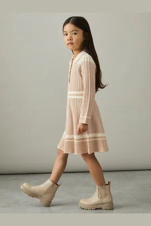 Reiss 4-9 yrs Rib-knit Pointelle Flared Dress, 89Y