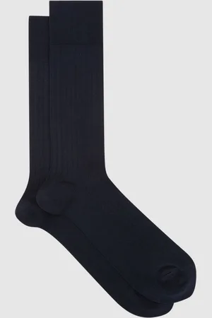 Reiss Fela Mens Blue Cotton Ribbed Socks, Size: S & M