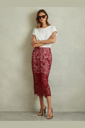 Reiss Sheer Lace Midi Pencil Skirt, 4