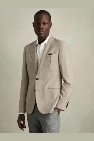 Reiss Garland Blazer Puppytooth Check, Taupe & off White Size: 36R