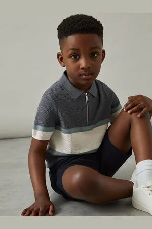Reiss 9-13 yrs Textured Colour-block Polo Shirt, Q04