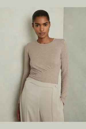 Reiss Ana Neutral Ana Marled Asymmetric Ruched Top, L