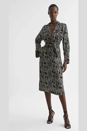 Reiss Cream & black Swirl Print Midi Dress, 4