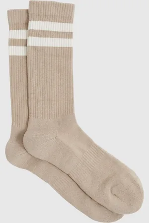 Reiss Taupe & ecru Cotton-blend Double-stripe Socks, M & L