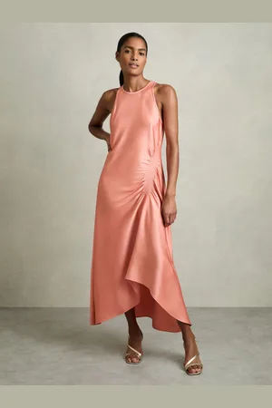 Reiss Petite Satin Shirred Midi Dress, 4