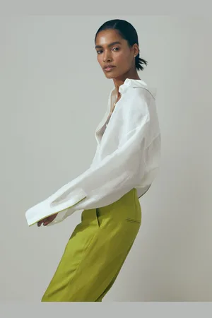 ATELIER Juliet Linen Silk Contrast Button-through Shirt, 6