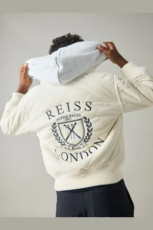 Reiss Ture Jacket Quilted, Off White & grey Size: 45Y