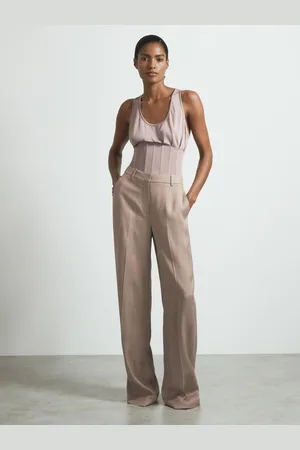 ATELIER Tailored Wide Leg Suit Trousers With Linen, 8