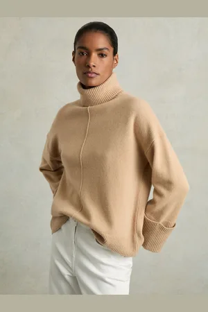 Reiss Sarah Camel Casual Wool-cashmere Roll Neck Jumper, XS
