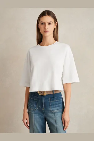 Reiss Stretch-cotton Cropped T-shirt, L