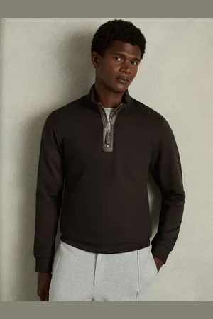 Reiss Leather-placket Interlock-jersey Sweatshirt, XS