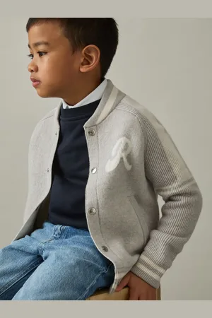 Reiss Grey & white 9-13 yrs Logo-intarsia Bomber Jacket, Q04