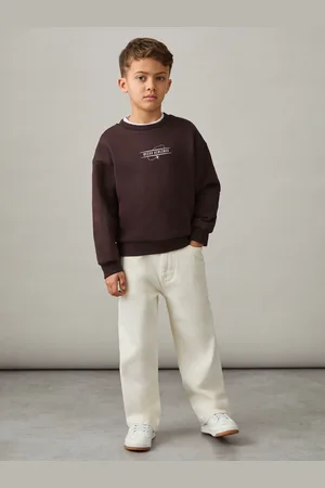 Reiss Chocolate Brown & off White Junior Cotton Blend Airlines Print Sweatshirt, Q03