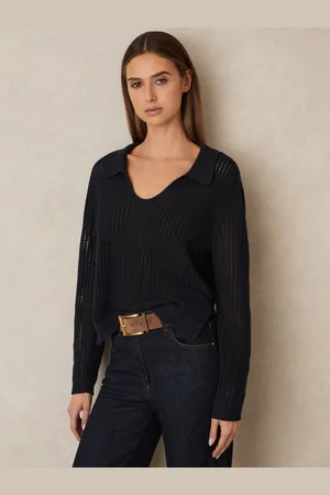 Reiss Cotton Blend Open Collar Jumper, XS