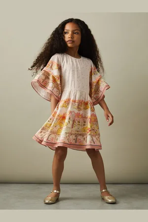 Reiss Angie Sleeve Dress Placement Print, Pink & yellow Size: 8-9Yrs