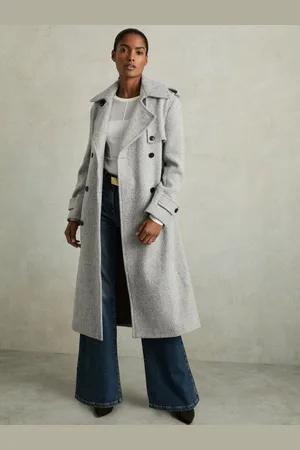 Reiss Black & white Petite Wool-blend Double-breasted Check Trench Coat, 4