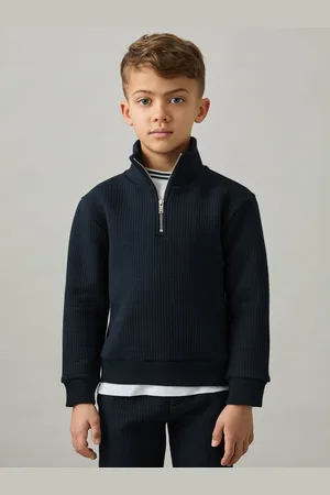 Reiss 9-13 yrs Cotton-blend Half-zip Funnel-neck Jumper, Q04