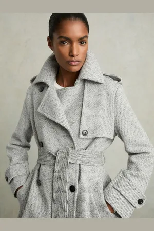 Reiss Black & white Wool-blend Double-breasted Check Trench Coat, 4