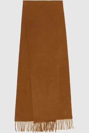 Reiss Picton Tobacco and Cashmere Scarf Wool Logo Embroidered, , Size: 180x31cm