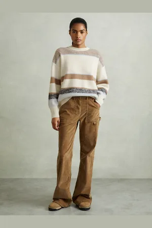 Reiss Willow Wool-cashmere Fuzzy Striped Jumper, L, Cream & blue