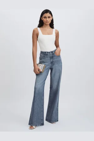 GOOD AMERICAN Crystal-stripe Relaxed Jeans, 26