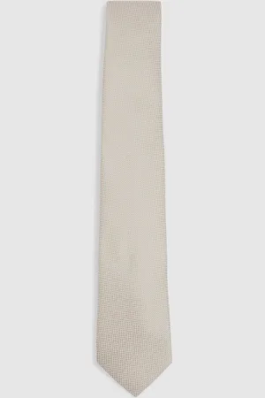 Reiss Ceremony Silk Tie - Beige Textured, , One Size