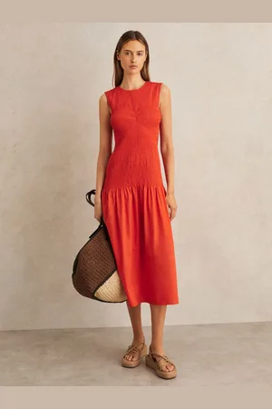 Reiss Petite Cotton Shirred Midi Dress, 4