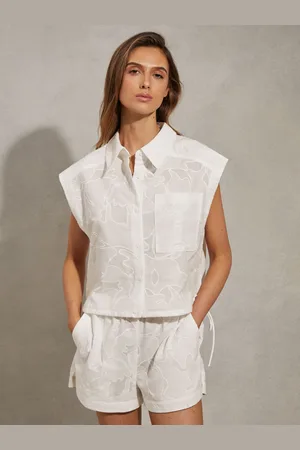 Reiss Nia Shirt Cotton Embroidered, Size: 14