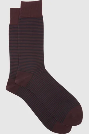 Reiss Mario Mens Red Cotton Bordeaux Stripe Striped Socks, Size: S & M, Red & black