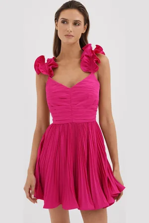 AMUR Ruffle Strap Pleated Mini Dress, , 10