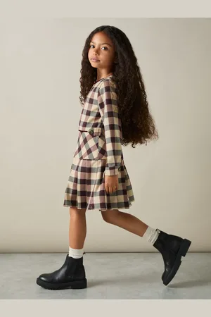 Reiss Elif Pleated Dress Checked, Size: 45Y