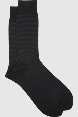 Reiss Mario Mens Black Cotton Stripe Striped Socks, Size: S & M, Black & navy