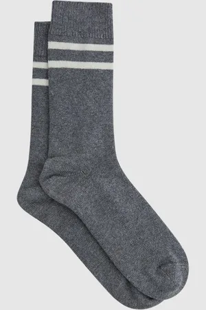Reiss Alcott Melange Sporty Blend Socks - Grey Wool Stripe, Size: S & M, Camel & ecru