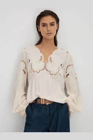 Reiss Noa Blouse Lace Detail, Size: 4