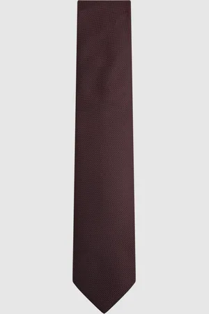 Reiss Ceremony Tie - Dark Red Silk Textured, , One Size