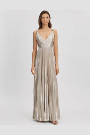 Halston Heritage Metallic Pleated Maxi Dress, , 6