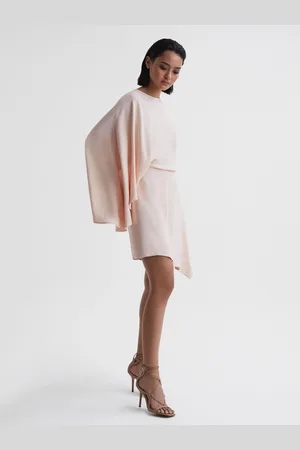 Reiss Christy Nude Cape Sleeve Asymmetric Mini Dress, 4