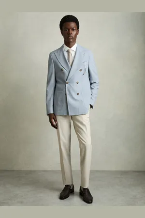 Reiss Belmont Double-breasted Textured Suit Blazer With Wool Slim-fit, 36R