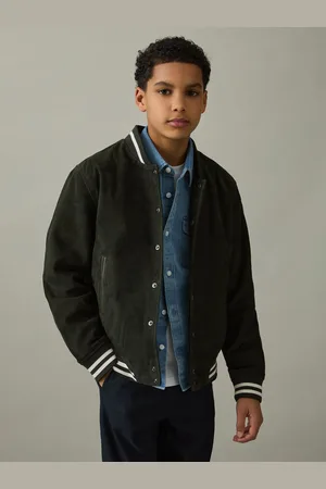 Reiss 9-13 yrs Suede Varsity Bomber Jacket, Q04
