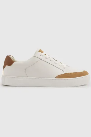 Reiss Ashley Trainers Leather Plain, Camel & ecru Size: 7