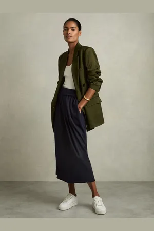 Reiss Wool-blend Ruched Jersey Midi Skirt, 4