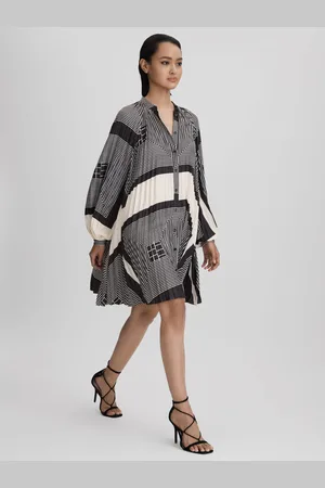 Reiss Black & white Printed Pleated Mini Dress, 4