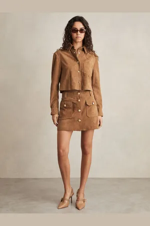 Reiss Suede Button-through Mini Skirt, 4