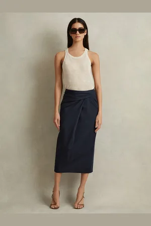 Reiss Cotton Blend Wrap Front Midi Skirt, 4