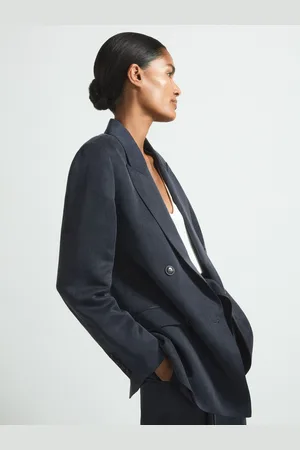 ATELIER Cupro Double Breasted Suit Blazer, 10
