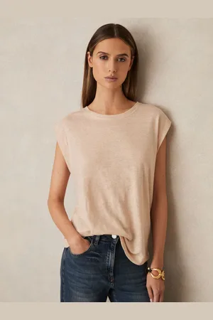 Reiss Linen Cap-sleeve T-shirt, XS